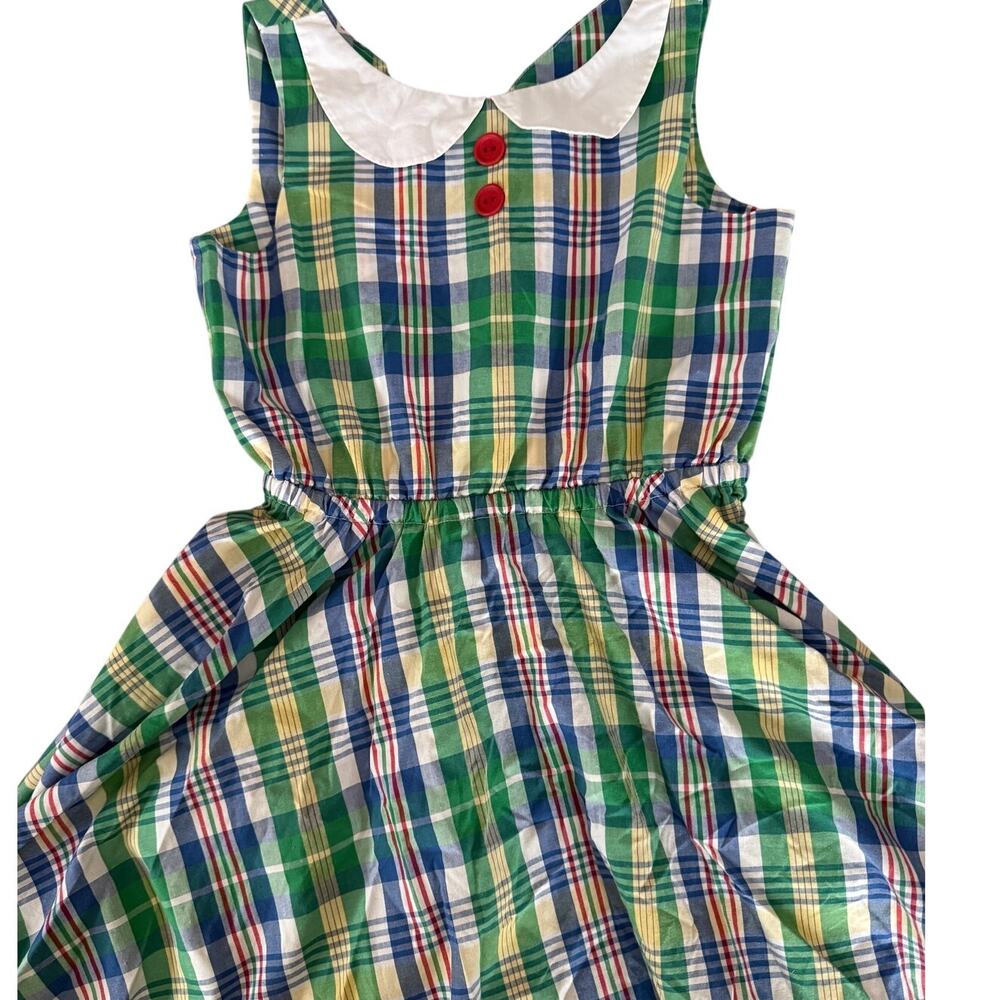 Blue green plaid with white peter pan collar Dress size 8-10